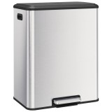 HOMCOM Coș de bucătărie 2 x 30 L, cu pedală, din oțel inoxidabil, găleți detașabile și capac soft-close, argintiu | Aosom Romania