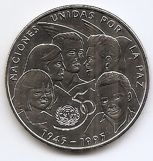 Cuba 1 Peso 1995 (ONU) Cupru-nichel, 38.61 mm KM-523 UNC !!! foto