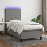 VidaXL Pat cu arcuri, saltea și LED, gri &icirc;nchis, 80x200 cm, textil