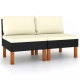 Canapea Mijloc Gossi, 2 Buc, Poliratan, Lemn Eucalipt, Negru/Crem, Gradina/Exterior, 60.5x64.5x67 cm