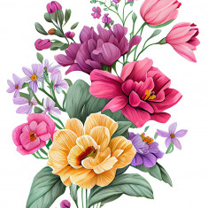Sticker decorativ, Flori, Multicolor, 80 cm, 1216STK-9