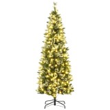Brad de Craciun 180cm Artificial cu 240 Lumini LED si 618 Ramuri, Brad Acoperit cu Zapada Inalt si Ingust cu Postament din Otel HOMCOM | Aosom RO