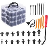 Cumpara ieftin Set 620 clipsuri cleme auto, Universale, 4 instrumente demontare, extractor metalic, 2 tipuri de soricei de prindere