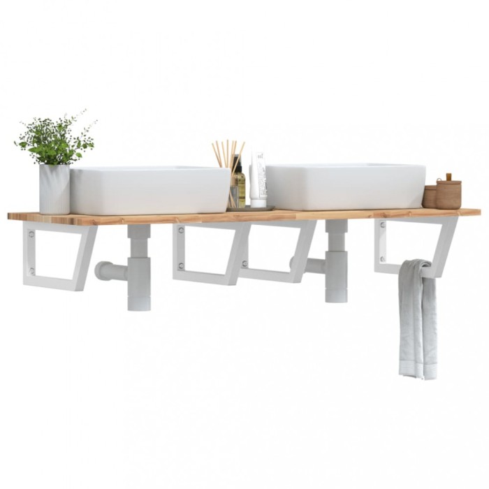 vidaXL Raft pentru lavoar montat pe perete, oțel și lemn masiv acacia 3302794