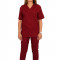 Costum medical grena, bluza cu anchior in V, trei buzunare si pantaloni cu elastic 2XL INTL