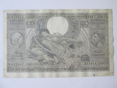 Belgia 100 Francs/20 Belgas 1943,bancnota din imagini foto