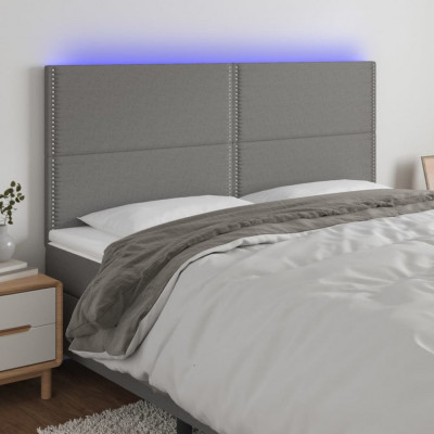 vidaXL Tăblie de pat cu LED, gri &amp;icirc;nchis, 200x5x118/128 cm, textil foto