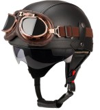 Cumpara ieftin Cască Moto Retro cu Ochelari și Vizieră de Soare &ndash; Confort și Stil pentru