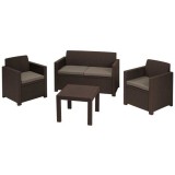 Set mobilier gradina, polipropilena, maro, Keter, Alabama, pentru terasa, cu masuta, 1 canapea, 2 fotolii, rezistent UV si intemperii