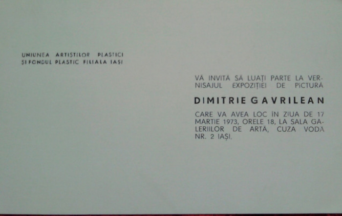 Carti vizita expozitie arta Iasi: Dimitrie Gavrilean 1973, Liviu Suhar 1988