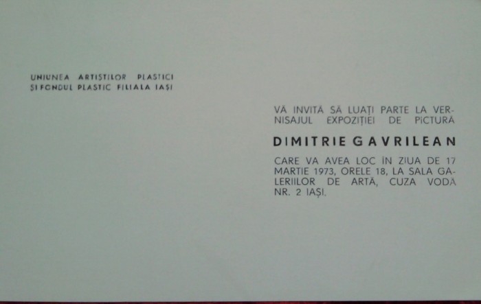 Carti vizita expozitie arta Iasi: Dimitrie Gavrilean 1973, Liviu Suhar 1988