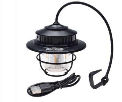 Lampa camping Retro, culoare negru, incarcare USB, agatatoare carlig Cod:AA25476B foto
