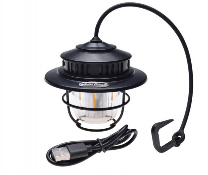 Lampa camping Retro, culoare negru, incarcare USB, agatatoare carlig Cod:AA25476B
