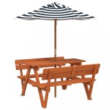 Cumpara ieftin Masa de picnic pentru 4 copii, cu umbrela, lemn masiv brad