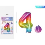 Balon aniversar PartyGo cifra 4, 40cm, curcubeu