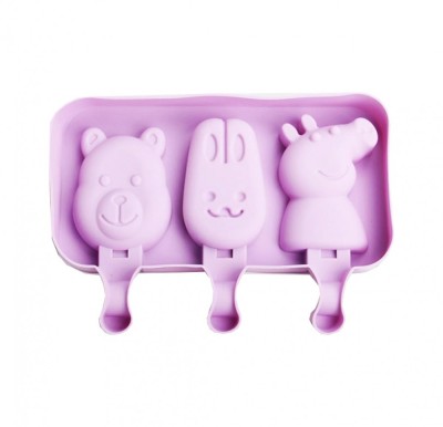 Forma silicon pentru inghetata, Pepa, Urs, Iepure 3 cavitati cu capac din silicon, Mov, 19 cm, CooKstyle, 409COF foto