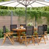Set 6 Scaune Gradina Rabatabile Gossi, Poliratan &amp; Lemn Acacia, Negru, 57x70x85-109cm, Exterior, Relaxare Terasa/Balcon