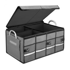 Cutie organizare portbagaj, impermeabila, pliabila, 3 compartimente, buzunare exterioare, 63 l, 60 x 35 x 30 cm, Gri
