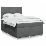 VidaXL Pat box spring cu saltea, gri &icirc;nchis, 140x190 cm, textil