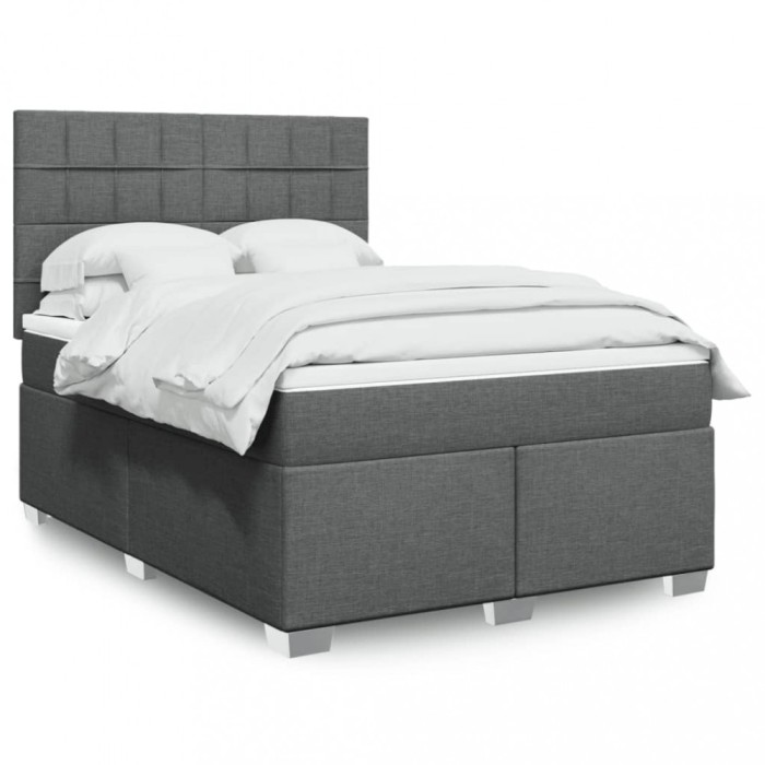 vidaXL Pat box spring cu saltea, gri &icirc;nchis, 140x190 cm, textil 3292784