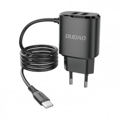 Dudao 2x &icirc;ncărcător De Perete USB Cu Cablu USB Tip C &icirc;ncorporat 12 W Negru (A2ProT Negru) A2PROT BLACK