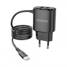 Dudao 2x încărcător De Perete USB Cu Cablu USB Tip C încorporat 12 W Negru (A2ProT Negru) A2PROT BLACK