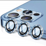 Sticla de protectie camere cu cadru din aluminiu cu diamante pentru iPhone 13 Pro Max, Albastru