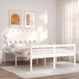 VidaXL Cadru de pat senior cu tăblie, 140x200 cm, alb, lemn masiv
