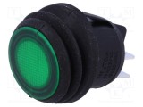 Comutator rocker DPST 2 poziții ON-OFF 10A 250VAC verde cu lampă neon IP65 SCI