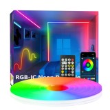 Banda LED Neon RGB IC 20M, Magic Lantern App/Telecomanda, Sincronizare Muzica, 24V IP67, Exterior/Interior