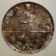 R.042 ROMANIA CAROL I 1 LEU 1910 ARGINT foto