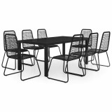 Set mobilier de gradina, 9 piese, negru, ratan PVC