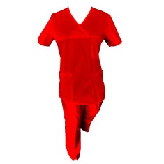 Costum Medical Pe Stil, Rosu cu Elastan, Model Classic - XL, XL