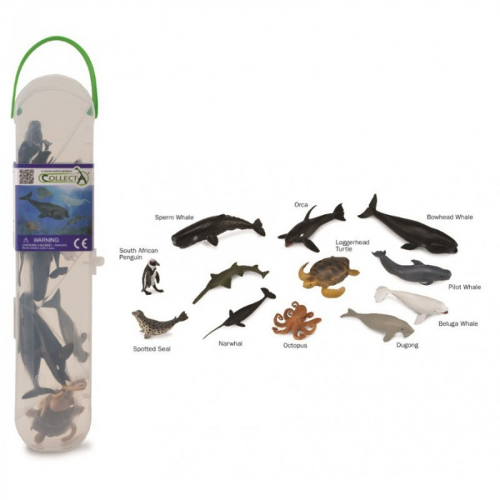 Set 12 figurine animale marine Collecta, plastic cauciucat, cutie inclusa, 3 ani+, Multicolor