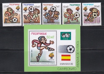 Mozambic 1982 - Cupa Mondială de fotbal - Spania, Serie + Colita, MNH foto