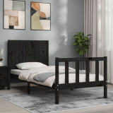 VidaXL Cadru de pat cu tăblie Small Single, negru, lemn masiv