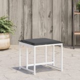 vidaXL Taburete Gradina cu Perne, 4 Buc, Alb, Otel &amp; Textilena, 40x40x35cm, Husa Lavabila, Rezistent UV, Max 110kg