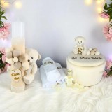 Set Trusou Botez si Lumanare, 9 Piese, cu Ursulet, Crem, din Catifea - TB242