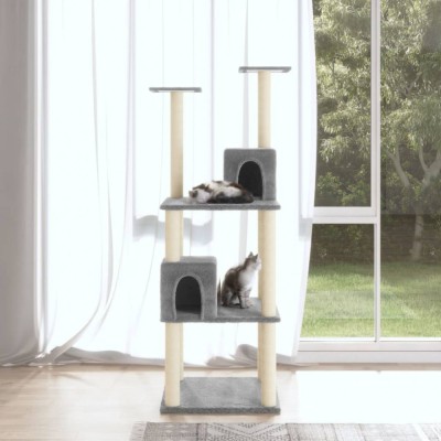 vidaXL Ansamblu pisici, st&amp;acirc;lpi din funie sisal, gri deschis, 141 cm foto