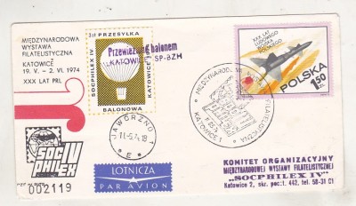 bnk fil Polonia - Plic ocazional Expofil Katowice Socphilex IV 1974 - zbor cu balonul - aerofilatelie foto