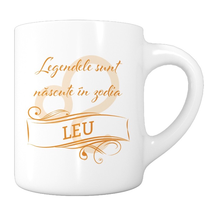 Cana alba personalizata &quot;Legendele sunt nascute in zodia Leu&quot;, INOVATIX&reg;. 330ml