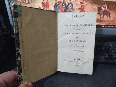Levizac, Cours de litt&amp;eacute;rature fran&amp;ccedil;oise vol. 1, timbru de legător Paris 1807 211 foto