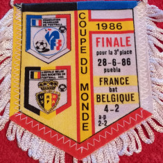 Fanion meci fotbal FRANTA-BELGIA (finala mica CM 1986) pe spate cu echipele