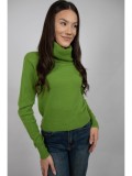 Cumpara ieftin Pulover Dama Scurt Guler Inalt Karo Lime, Vascoza, Toamna 2024, Marimi XS-M