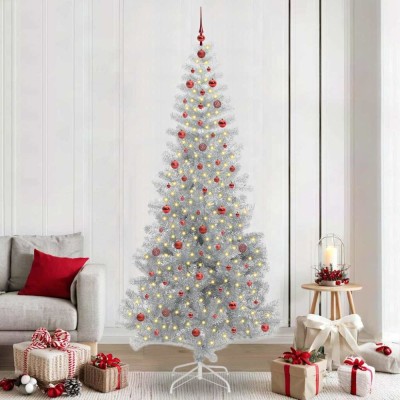 vidaXL Brad de Crăciun cu 300 LED cu suport Argintiu 240 cm PET 3396692 foto