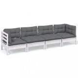 Set mobilier gradina cu perne, 4 piese, lemn masiv de pin