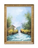 Cumpara ieftin Tablou inramat pictat manual, Peisaj din Delta Dunarii, 80x60cm ulei pe panza, rama din lemn, Geo Ungureanu