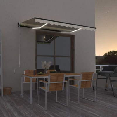 vidaXL Copertină retractabilă manual cu LED, crem, 350x250 cm foto