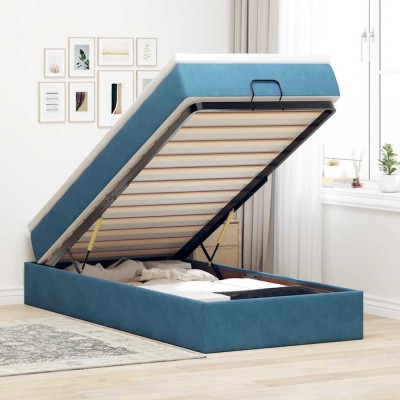 vidaXL Cadru de pat otoman cu saltea, catifea albastru &amp;icirc;nchis 90x200cm 3311163 foto