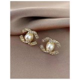 Cumpara ieftin Cercei Aurii cu Perla si Strasuri, forma C - 520546